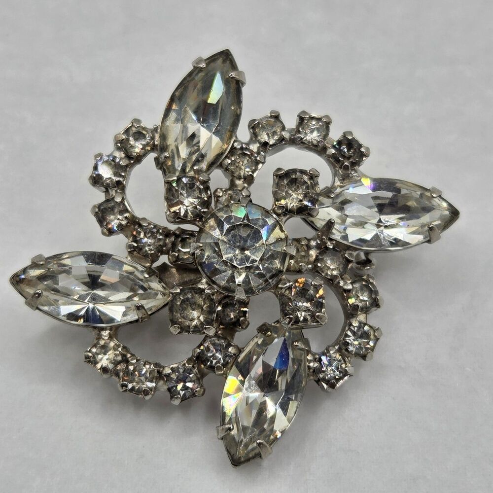 Vintage Kramer of New York Clear Crystal Rhinestone Brooch 1.5 in.